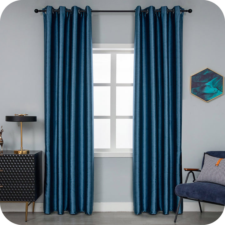 TENDA RODI OSCURANTE METALLIZZATA FANTASIA RAMI E FOGLIE 1 PANNELLO 140X275CM BLU
