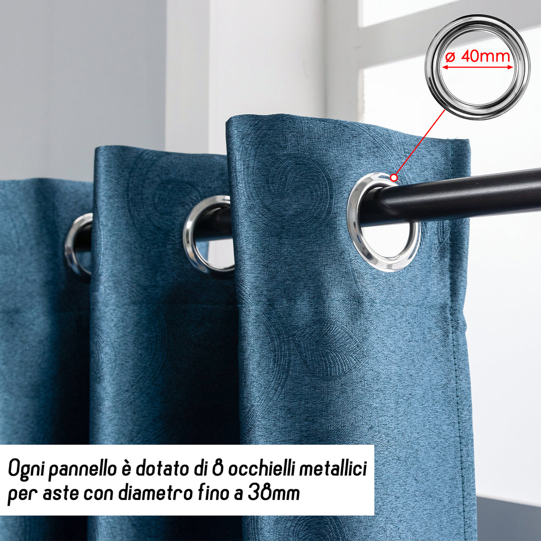 TENDA RODI OSCURANTE METALLIZZATA FANTASIA RAMI E FOGLIE 1 PANNELLO 140X275CM BLU
