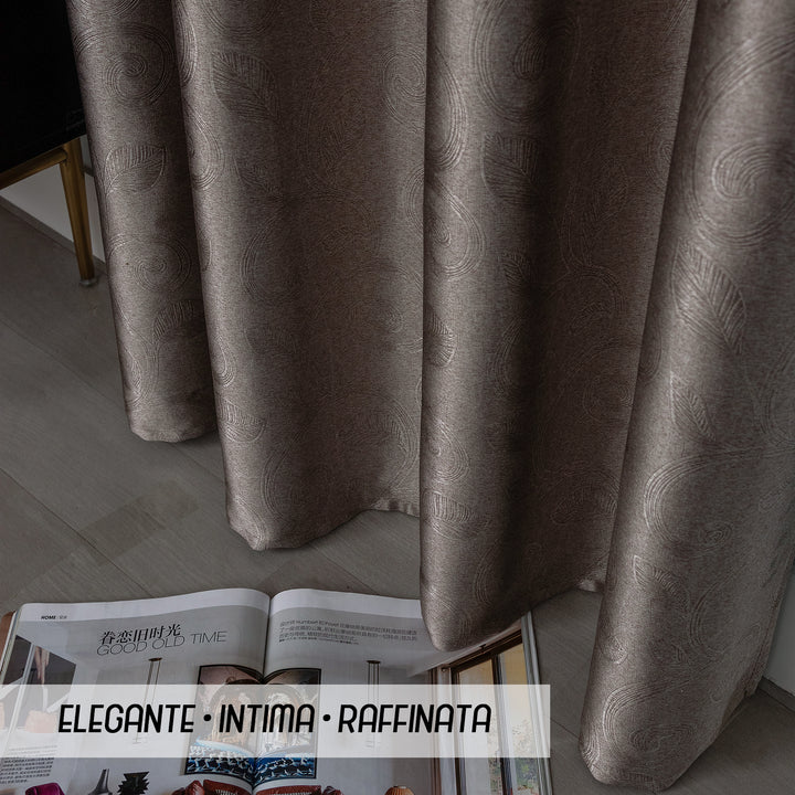 TENDA RODI OSCURANTE METALLIZZATA FANTASIA RAMI E FOGLIE 1 PANNELLO 140X275CM BRONZO