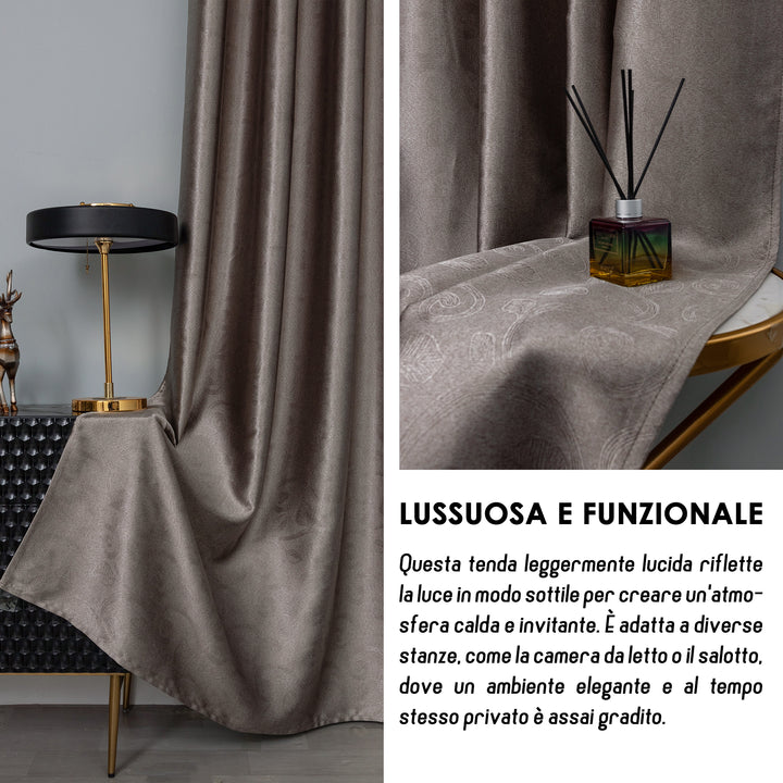 TENDA RODI OSCURANTE METALLIZZATA FANTASIA RAMI E FOGLIE 1 PANNELLO 140X275CM BRONZO