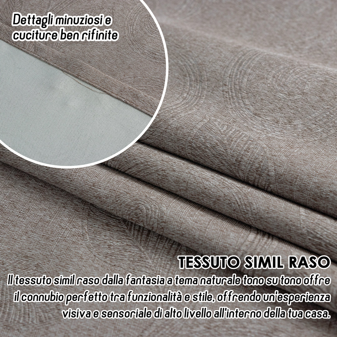 TENDA RODI OSCURANTE METALLIZZATA FANTASIA RAMI E FOGLIE 1 PANNELLO 140X275CM BRONZO