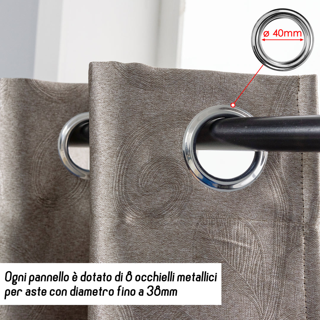TENDA RODI OSCURANTE METALLIZZATA FANTASIA RAMI E FOGLIE 1 PANNELLO 140X275CM BRONZO