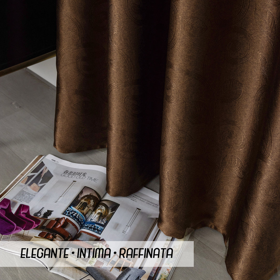 TENDA RODI OSCURANTE METALLIZZATA FANTASIA RAMI E FOGLIE 1 PANNELLO 140X275CM MARRONE