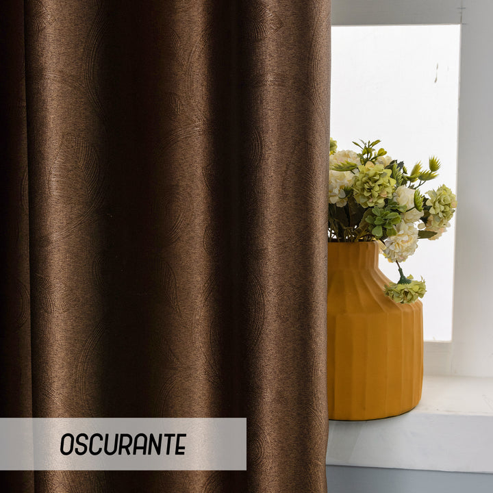 TENDA RODI OSCURANTE METALLIZZATA FANTASIA RAMI E FOGLIE 1 PANNELLO 140X275CM MARRONE