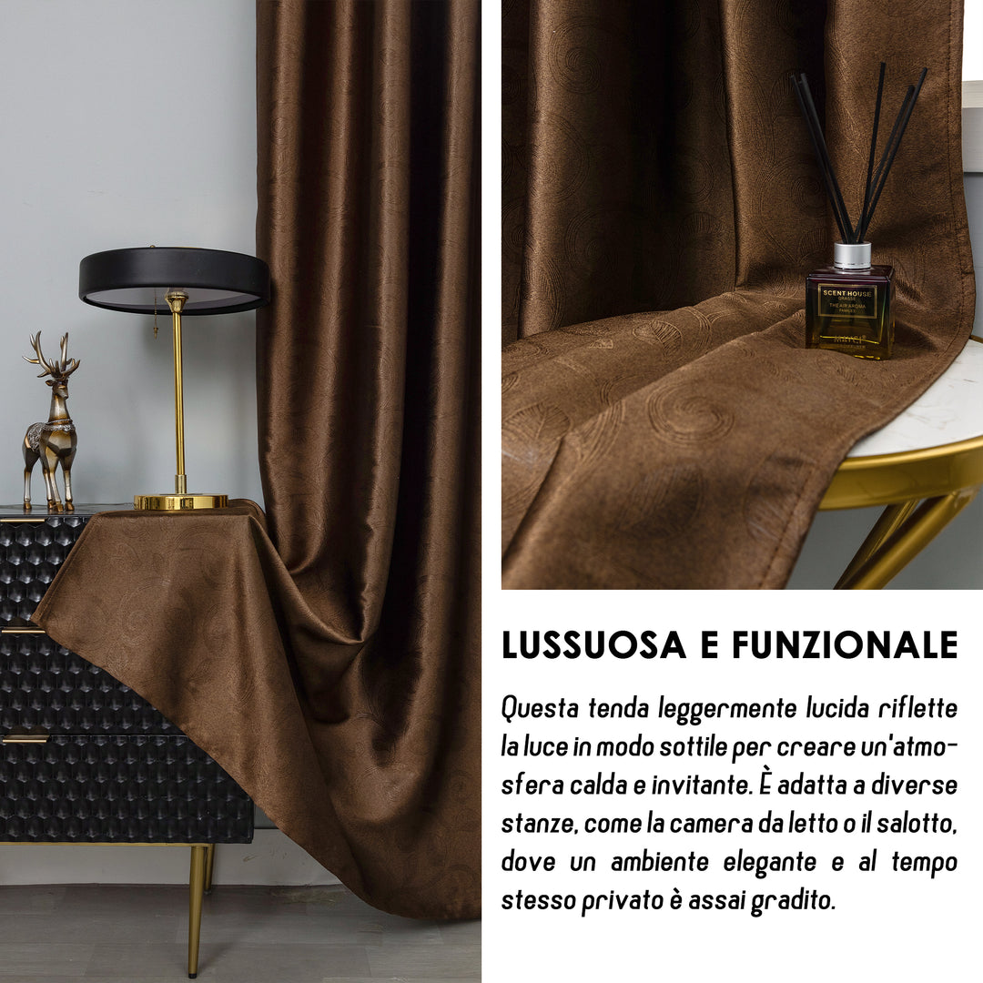 TENDA RODI OSCURANTE METALLIZZATA FANTASIA RAMI E FOGLIE 1 PANNELLO 140X275CM MARRONE