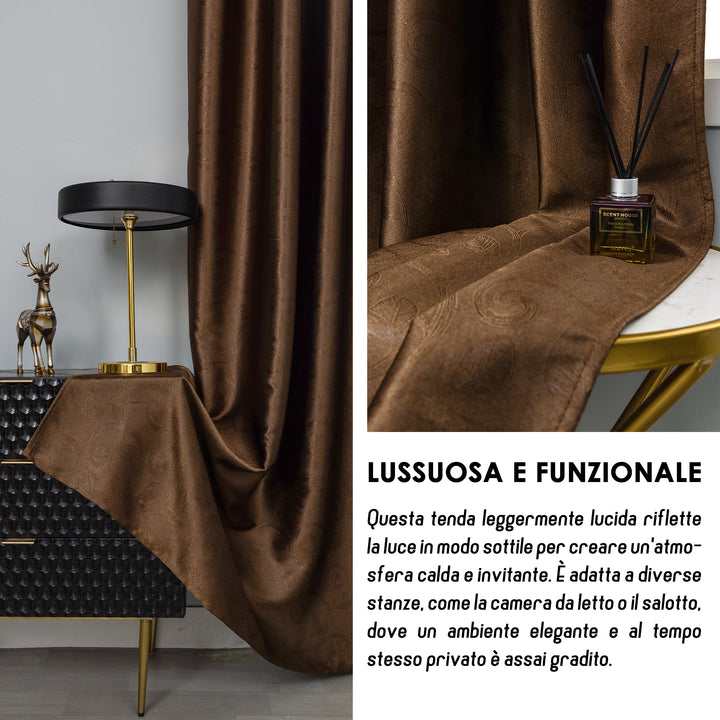 TENDA RODI OSCURANTE METALLIZZATA FANTASIA RAMI E FOGLIE 1 PANNELLO 140X275CM MARRONE
