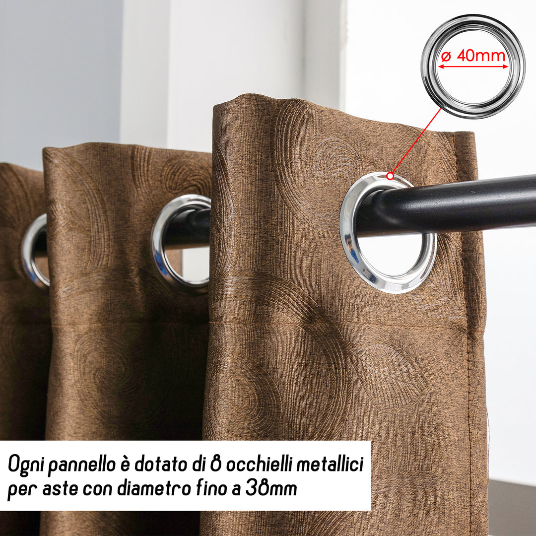 TENDA RODI OSCURANTE METALLIZZATA FANTASIA RAMI E FOGLIE 1 PANNELLO 140X275CM MARRONE