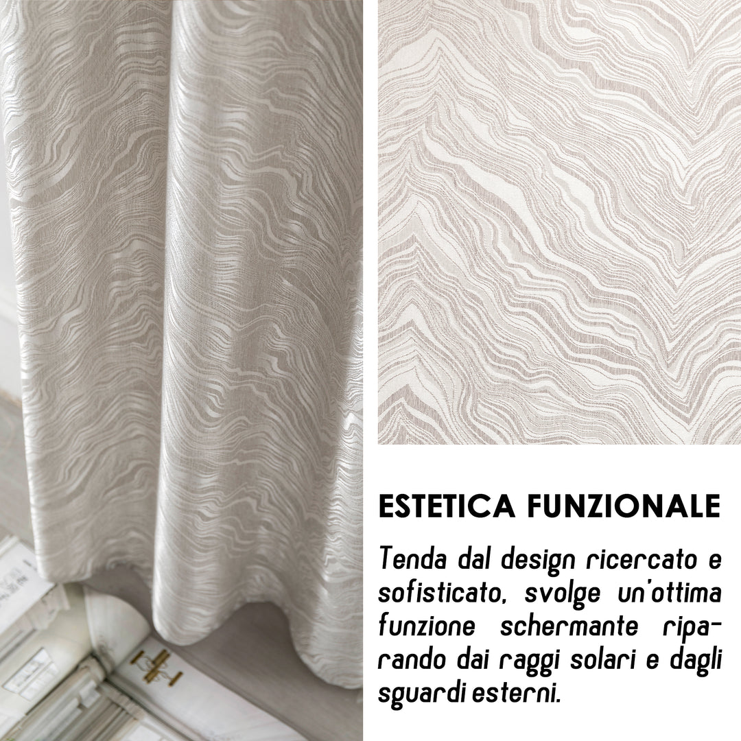 COPPIA TENDE ZANTE SEMI OSCURANTI FANTASIA ONDE 2X70X145CM GREIGE