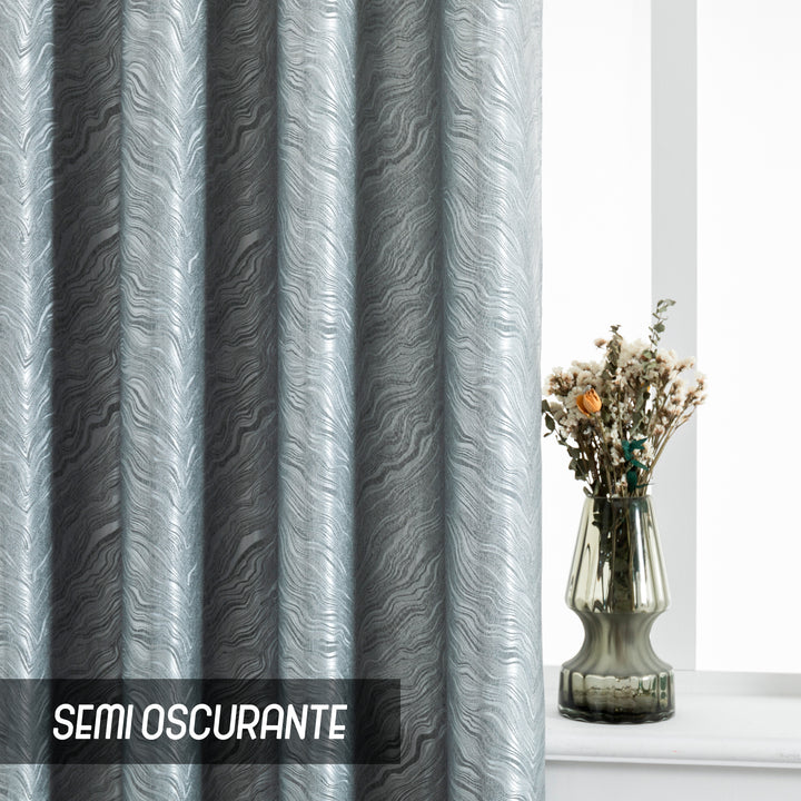 COPPIA TENDE ZANTE SEMI OSCURANTI FANTASIA ONDE 2X70X145CM ARGENTO