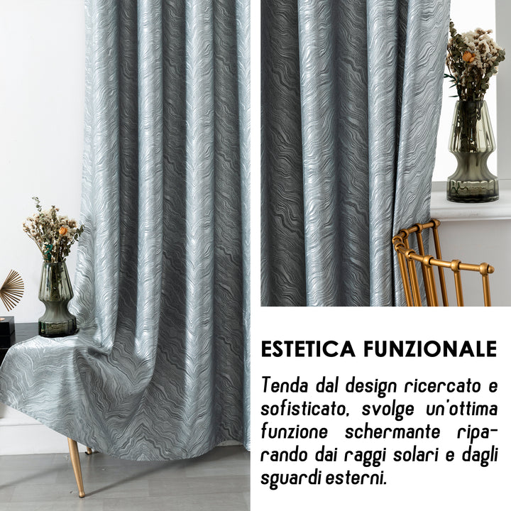 COPPIA TENDE ZANTE SEMI OSCURANTI FANTASIA ONDE 2X70X145CM ARGENTO