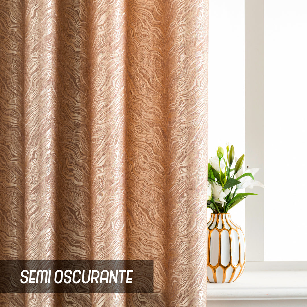 COPPIA TENDE ZANTE SEMI OSCURANTI FANTASIA ONDE 2X70X145CM ORO PALLIDO