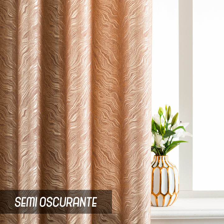 COPPIA TENDE ZANTE SEMI OSCURANTI FANTASIA ONDE 2X70X145CM ORO PALLIDO