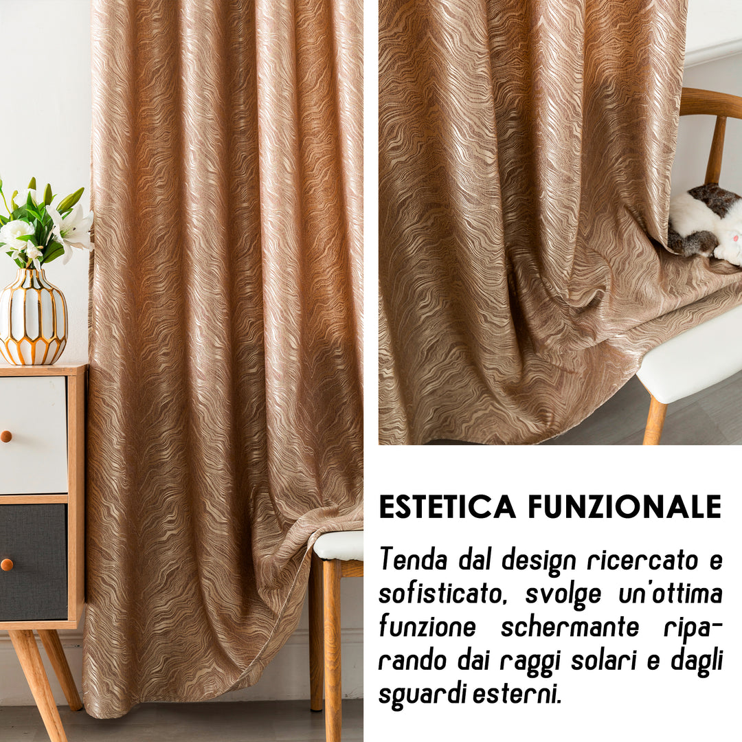 COPPIA TENDE ZANTE SEMI OSCURANTI FANTASIA ONDE 2X70X145CM ORO PALLIDO
