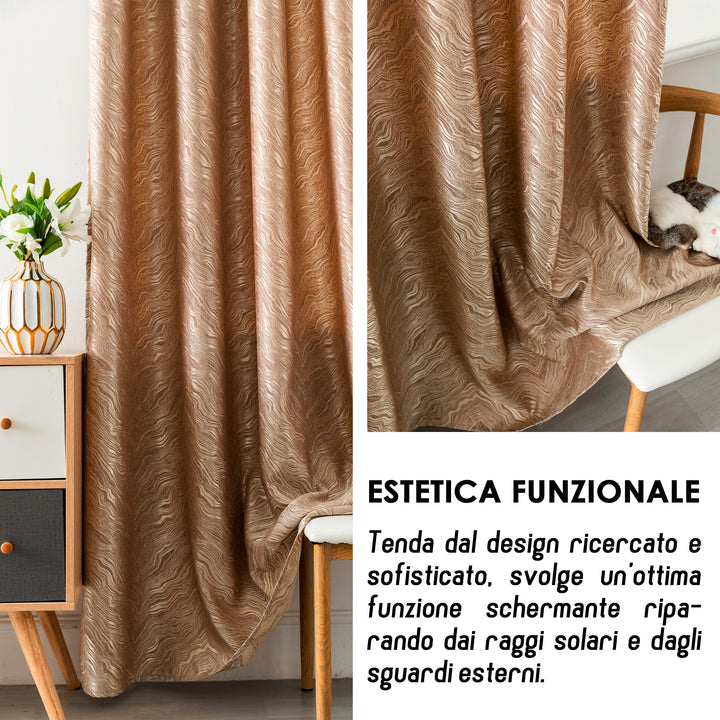 COPPIA TENDE ZANTE SEMI OSCURANTI FANTASIA ONDE 2X70X145CM ORO PALLIDO