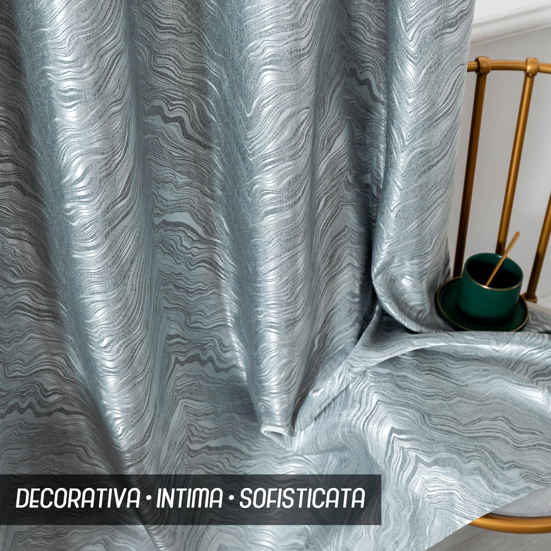 COPPIA TENDE ZANTE SEMI OSCURANTE FANTASIA ONDE 2 PANNELLO 140X285CM ARGENTO