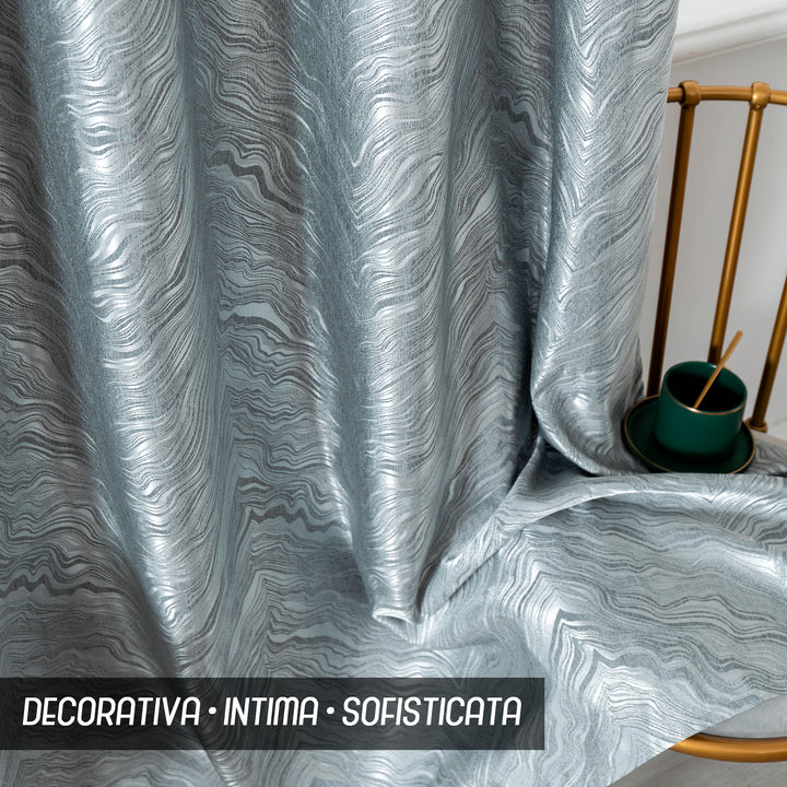 COPPIA TENDE ZANTE SEMI OSCURANTE FANTASIA ONDE 2 PANNELLO 140X285CM ARGENTO