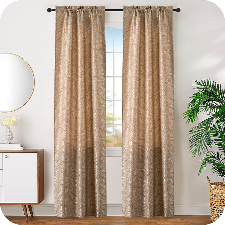 COPPIA TENDE ZANTE SEMI OSCURANTI FANTASIA ONDE 2X70X240CM ORO PALLIDO