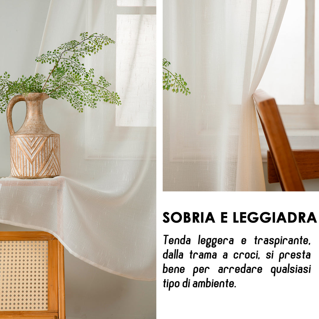 TENDA HAITI FILTRANTE SIMIL LINO TRAMA A CROCI 1 PANNELLO 140X290CM PANNA
