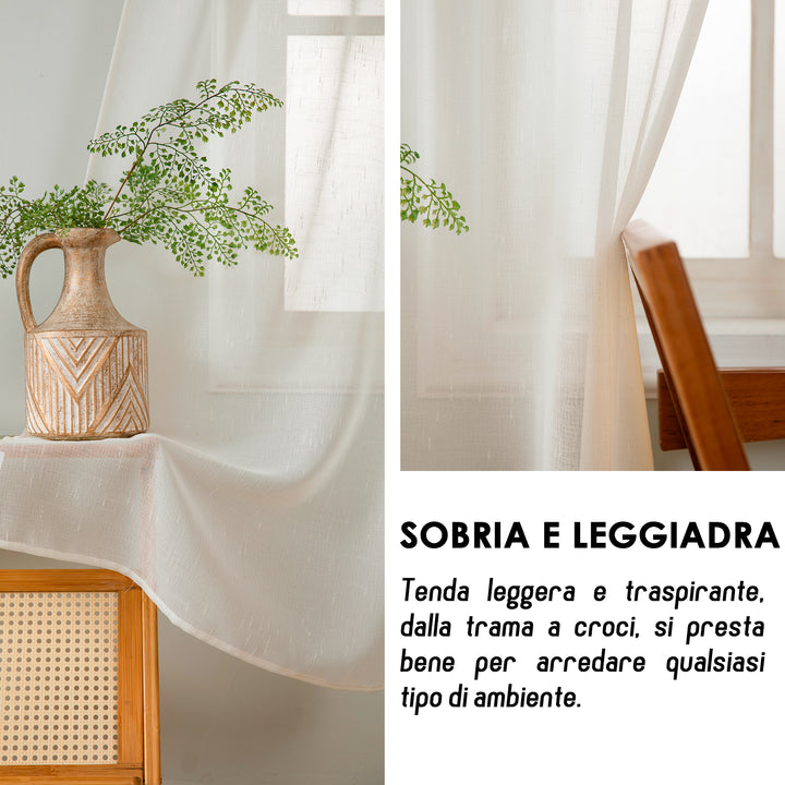 TENDA HAITI FILTRANTE SIMIL LINO TRAMA A CROCI 1 PANNELLO 140X290CM PANNA