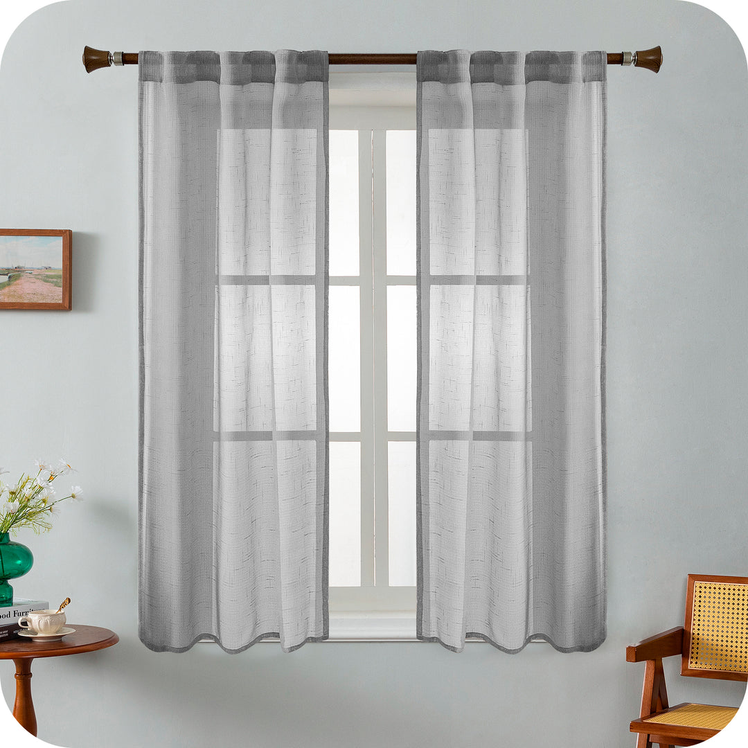 COPPIA TENDE HAITI FILTRANTI SIMIL LINO TRAMA A CROCI 2X70X150CM GRIGIO