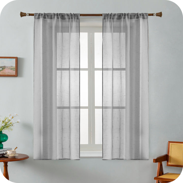 COPPIA TENDE HAITI FILTRANTI SIMIL LINO TRAMA A CROCI 2X70X150CM GRIGIO