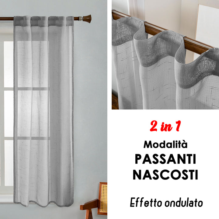COPPIA TENDE HAITI FILTRANTI SIMIL LINO TRAMA A CROCI 2X70X150CM GRIGIO