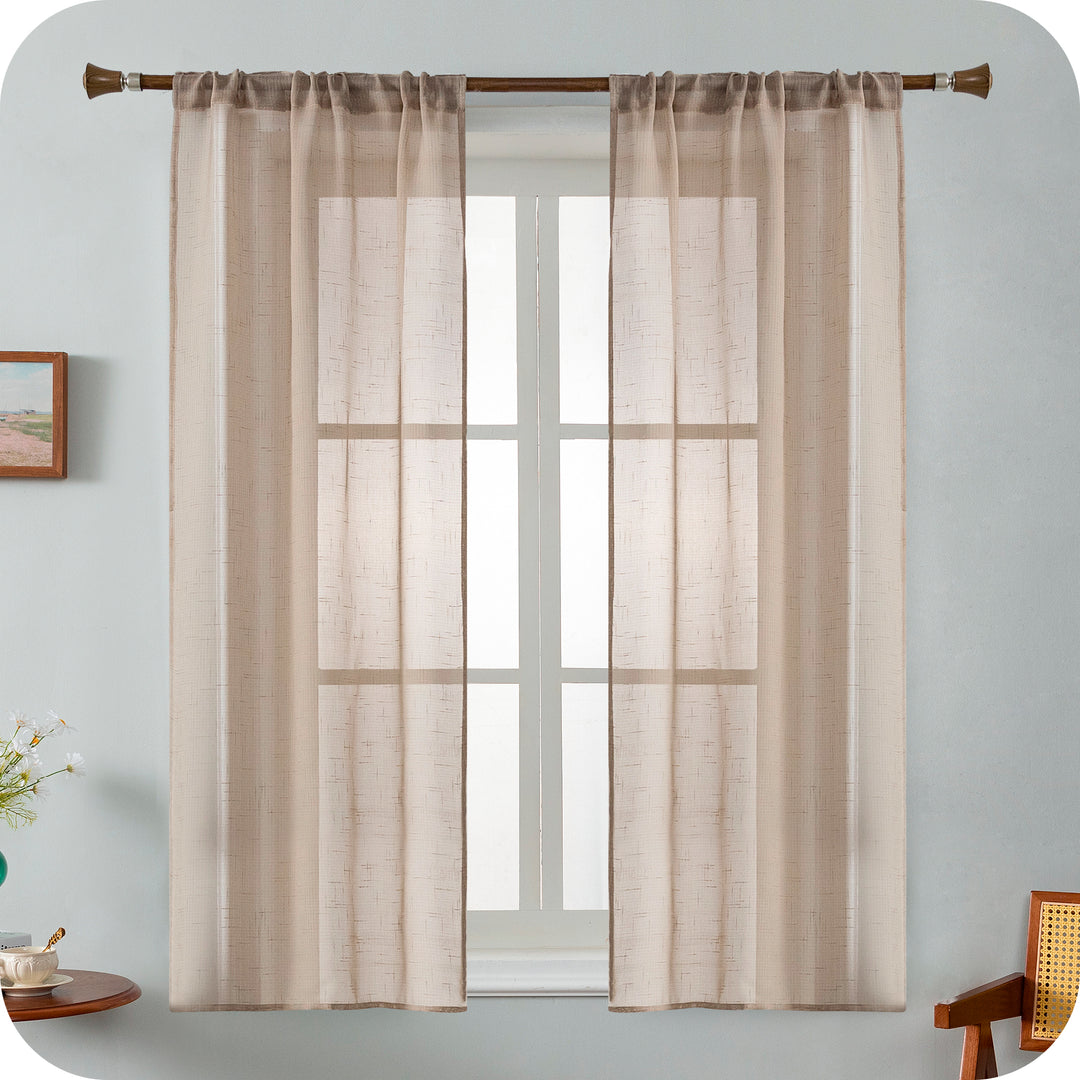 Tende Semi Filtranti Effetto Lino Con Fantasia Magnolia - 2 Pannelli 140x285cm, Occhielli Per Interni - Foto 2