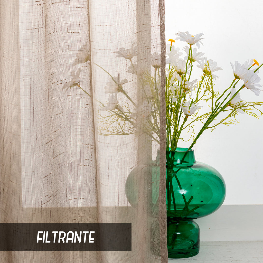 COPPIA TENDE HAITI FILTRANTI SIMIL LINO TRAMA A CROCI 2X55X130CM TORTORA