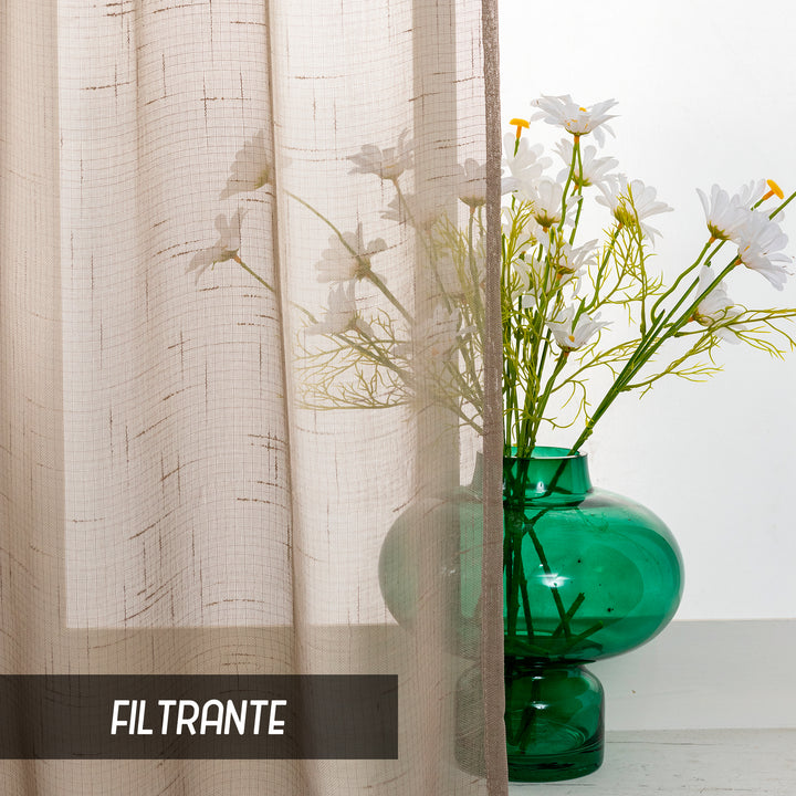 COPPIA TENDE HAITI FILTRANTI SIMIL LINO TRAMA A CROCI 2X55X130CM TORTORA