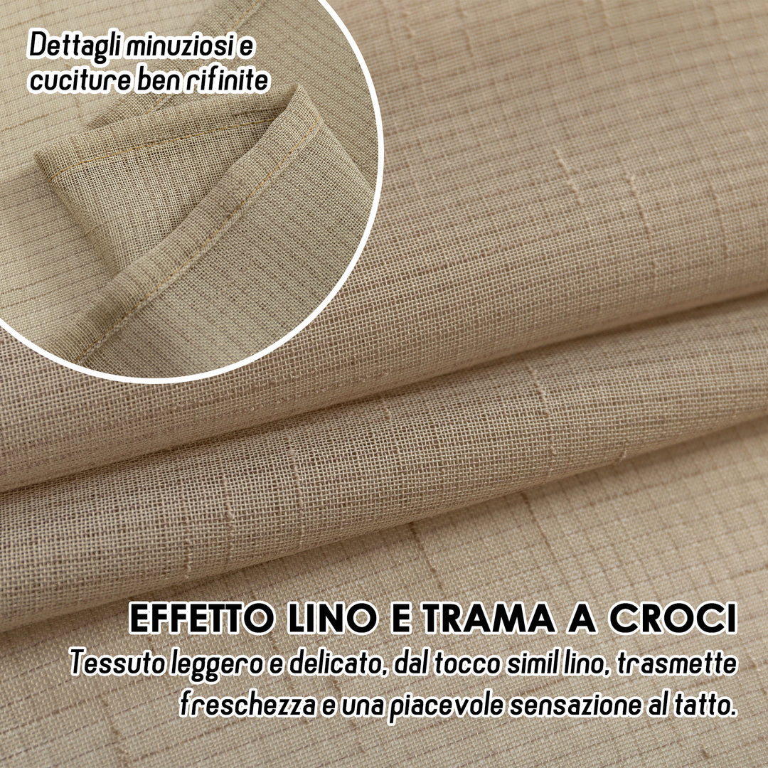COPPIA TENDE HAITI FILTRANTI SIMIL LINO TRAMA A CROCI 2X55X130CM TORTORA