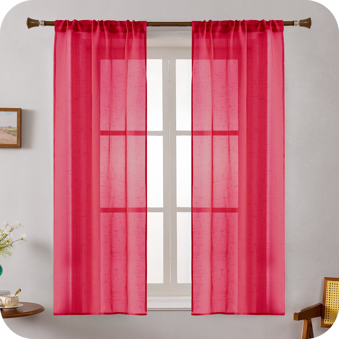 COPPIA TENDE HAITI FILTRANTI SIMIL LINO TRAMA A CROCI 2X70X150CM BORDEAUX