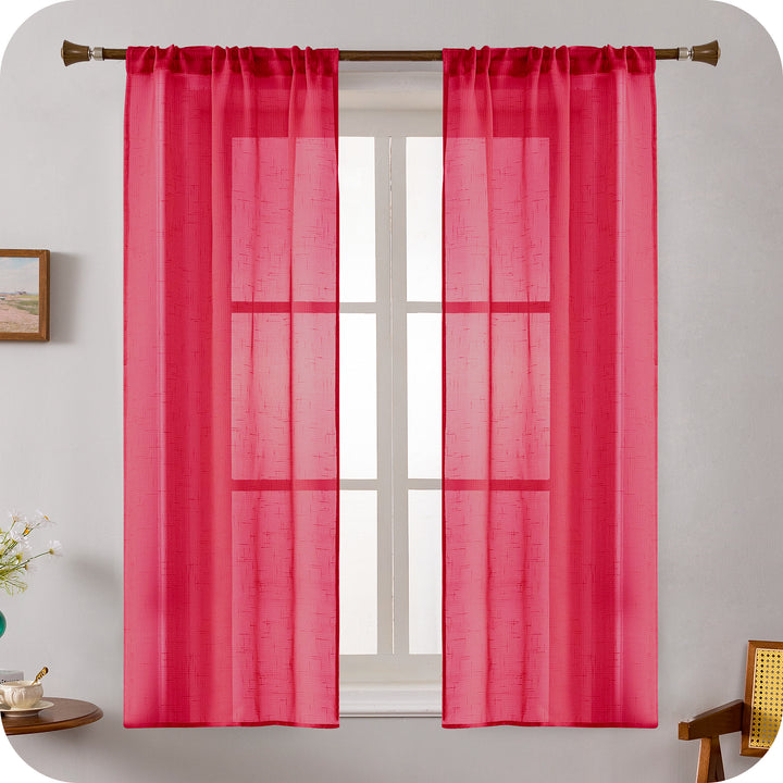 COPPIA TENDE HAITI FILTRANTI SIMIL LINO TRAMA A CROCI 2X70X150CM BORDEAUX