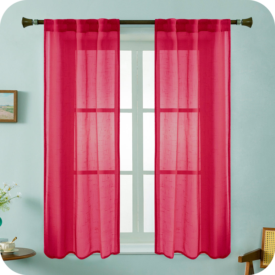 COPPIA TENDE HAITI FILTRANTI SIMIL LINO TRAMA A CROCI 2X70X150CM BORDEAUX