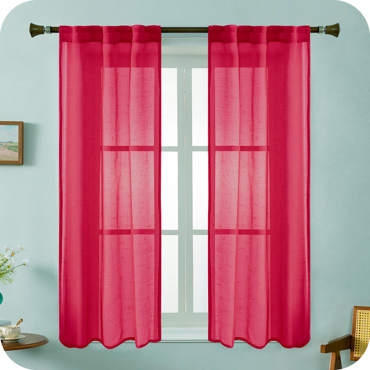 COPPIA TENDE HAITI FILTRANTI SIMIL LINO TRAMA A CROCI 2X70X150CM BORDEAUX