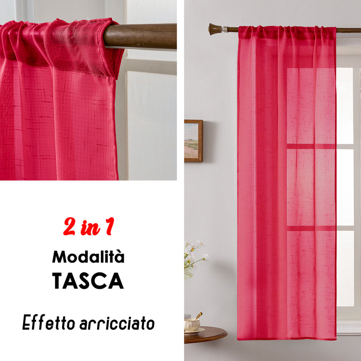 COPPIA TENDE HAITI FILTRANTI SIMIL LINO TRAMA A CROCI 2X70X150CM BORDEAUX