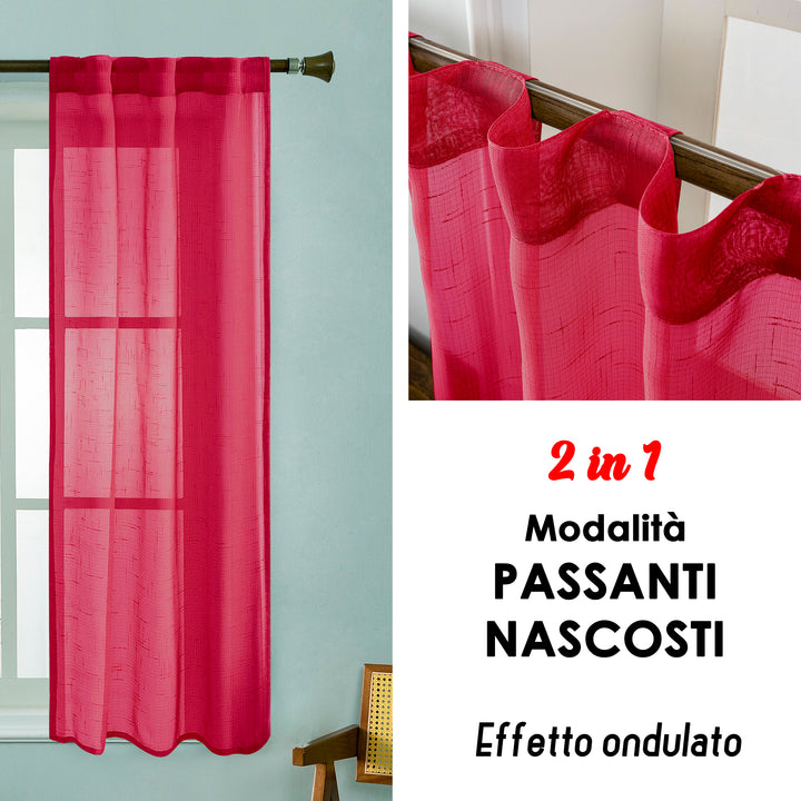 COPPIA TENDE HAITI FILTRANTI SIMIL LINO TRAMA A CROCI 2X70X150CM BORDEAUX
