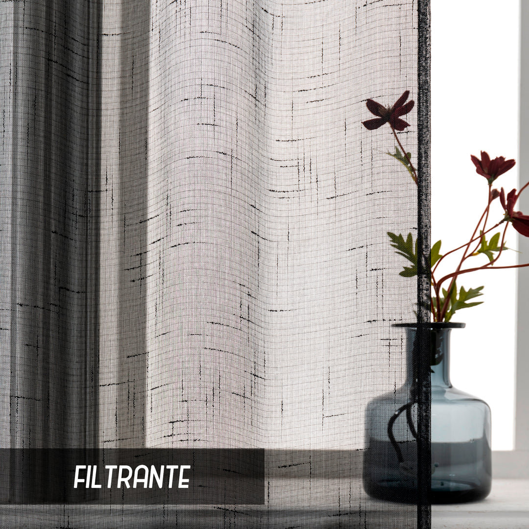 COPPIA TENDE HAITI FILTRANTI SIMIL LINO TRAMA A CROCI 2X70X240CM NERO