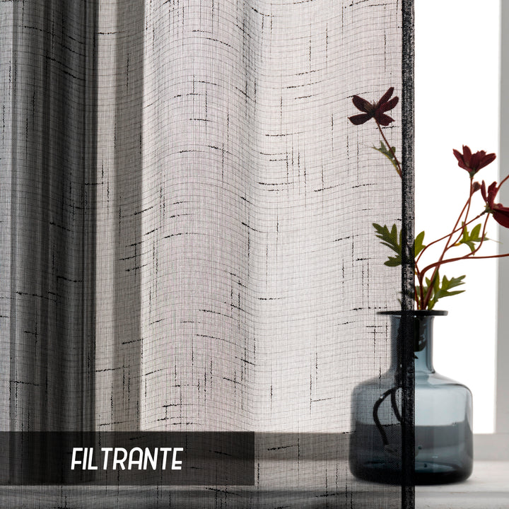 COPPIA TENDE HAITI FILTRANTI SIMIL LINO TRAMA A CROCI 2X70X240CM NERO