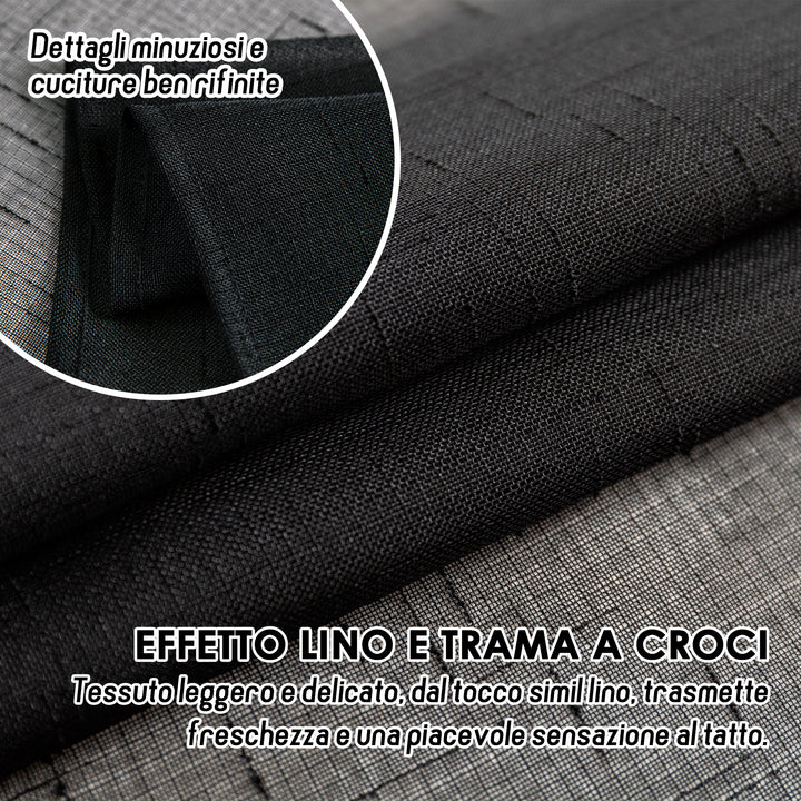 COPPIA TENDE HAITI FILTRANTI SIMIL LINO TRAMA A CROCI 2X70X240CM NERO