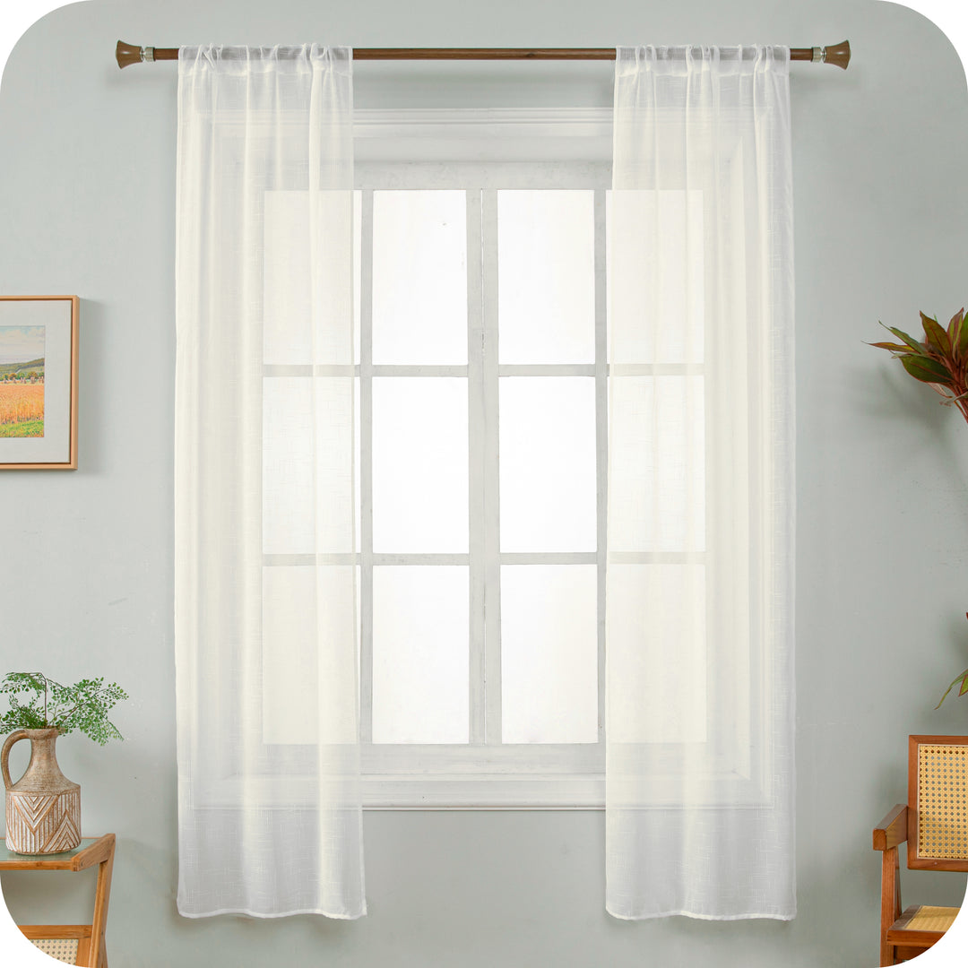 COPPIA TENDE HAITI FILTRANTI SIMIL LINO TRAMA A CROCI 2X70X240CM PANNA