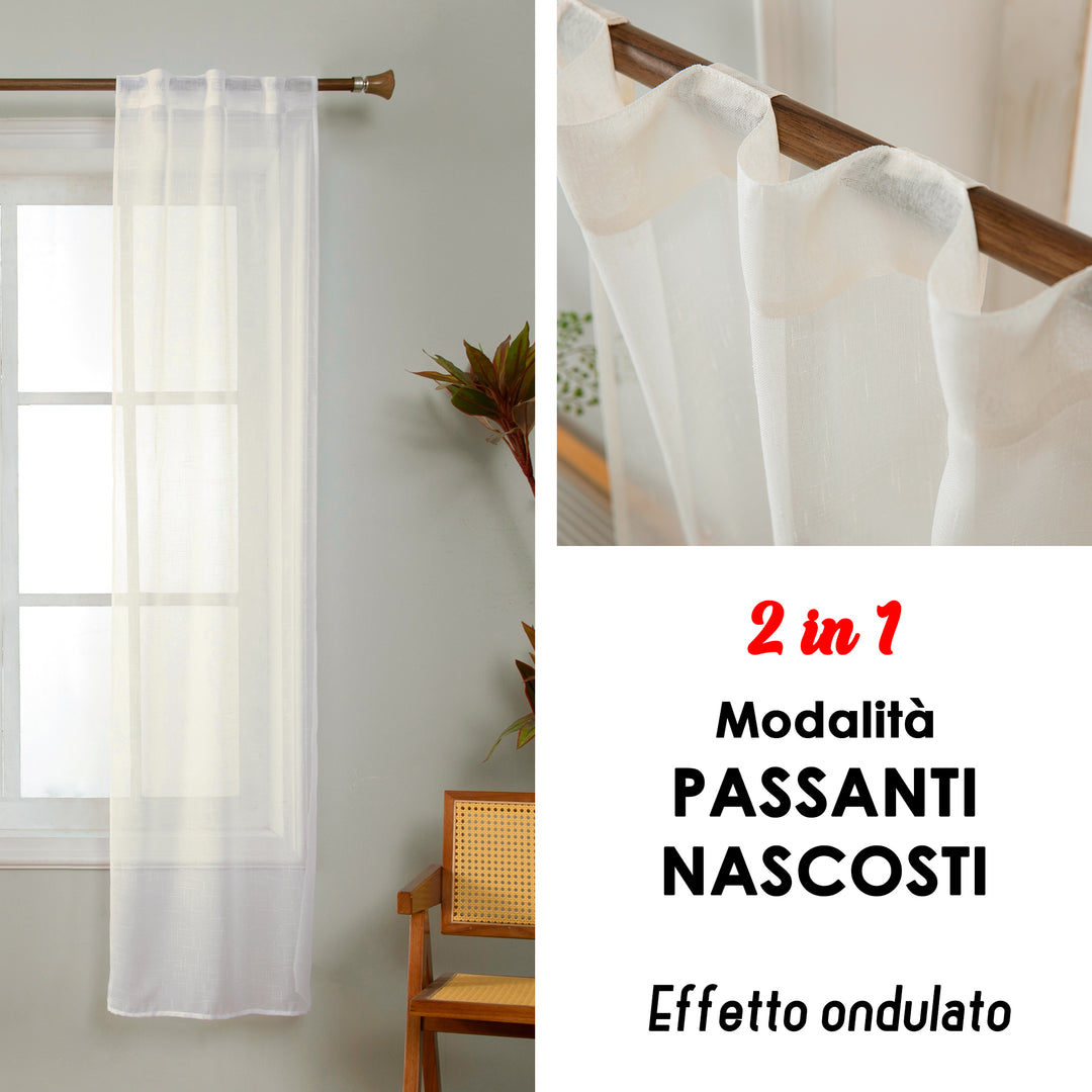 COPPIA TENDE HAITI FILTRANTI SIMIL LINO TRAMA A CROCI 2X70X240CM PANNA