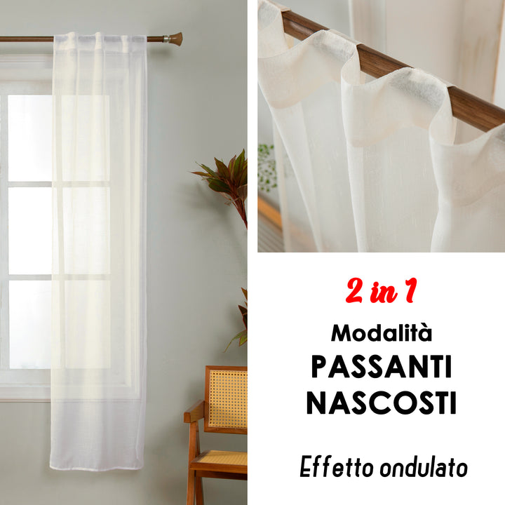 COPPIA TENDE HAITI FILTRANTI SIMIL LINO TRAMA A CROCI 2X70X240CM PANNA