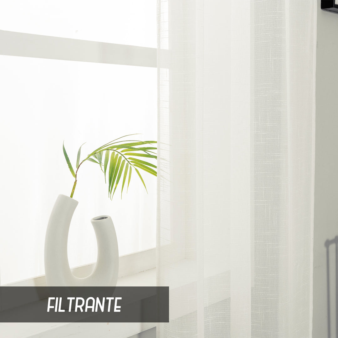 COPPIA TENDE HAITI FILTRANTI SIMIL LINO TRAMA A CROCI 2X70X240CM PANNA