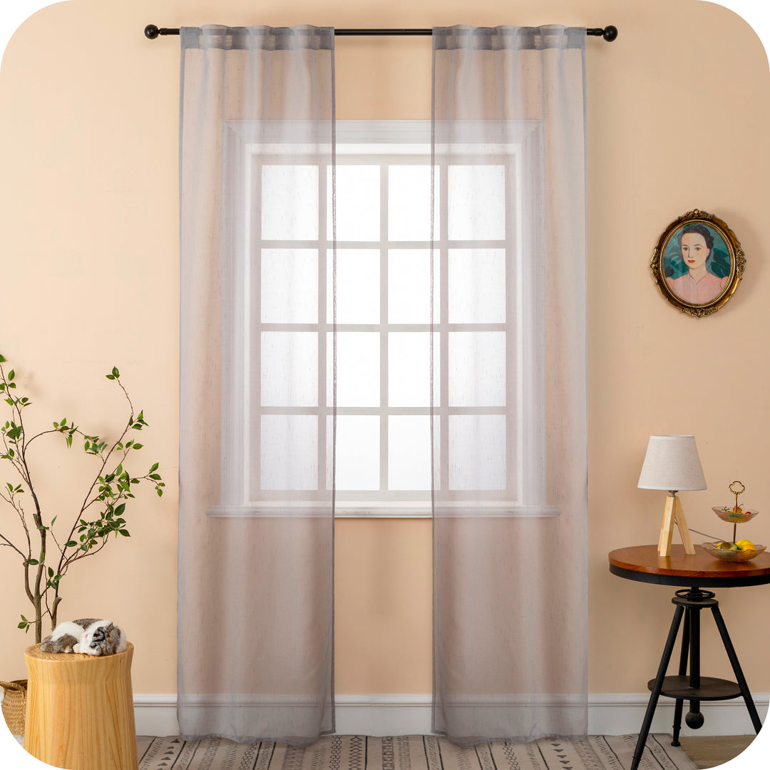 COPPIA TENDE HAITI FILTRANTI SIMIL LINO TRAMA A CROCI 2X70X240CM GRIGIO