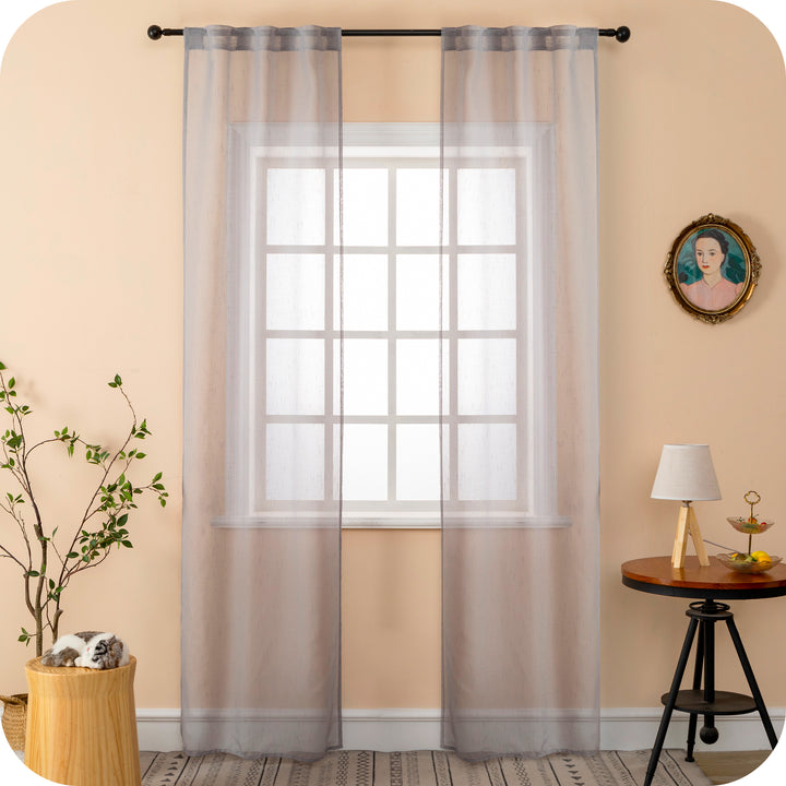 COPPIA TENDE HAITI FILTRANTI SIMIL LINO TRAMA A CROCI 2X70X240CM GRIGIO