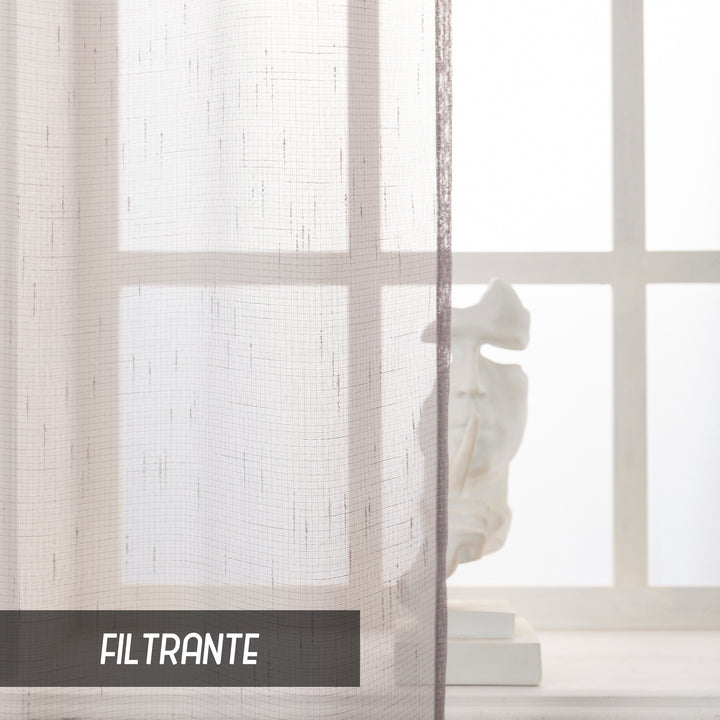 COPPIA TENDE HAITI FILTRANTI SIMIL LINO TRAMA A CROCI 2X70X150CM GRIGIO