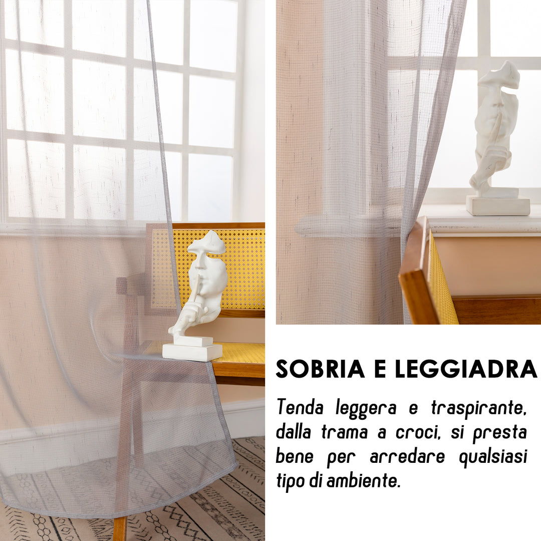 COPPIA TENDE HAITI FILTRANTI SIMIL LINO TRAMA A CROCI 2X70X150CM GRIGIO