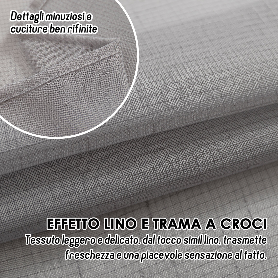 COPPIA TENDE HAITI FILTRANTI SIMIL LINO TRAMA A CROCI 2X70X150CM GRIGIO