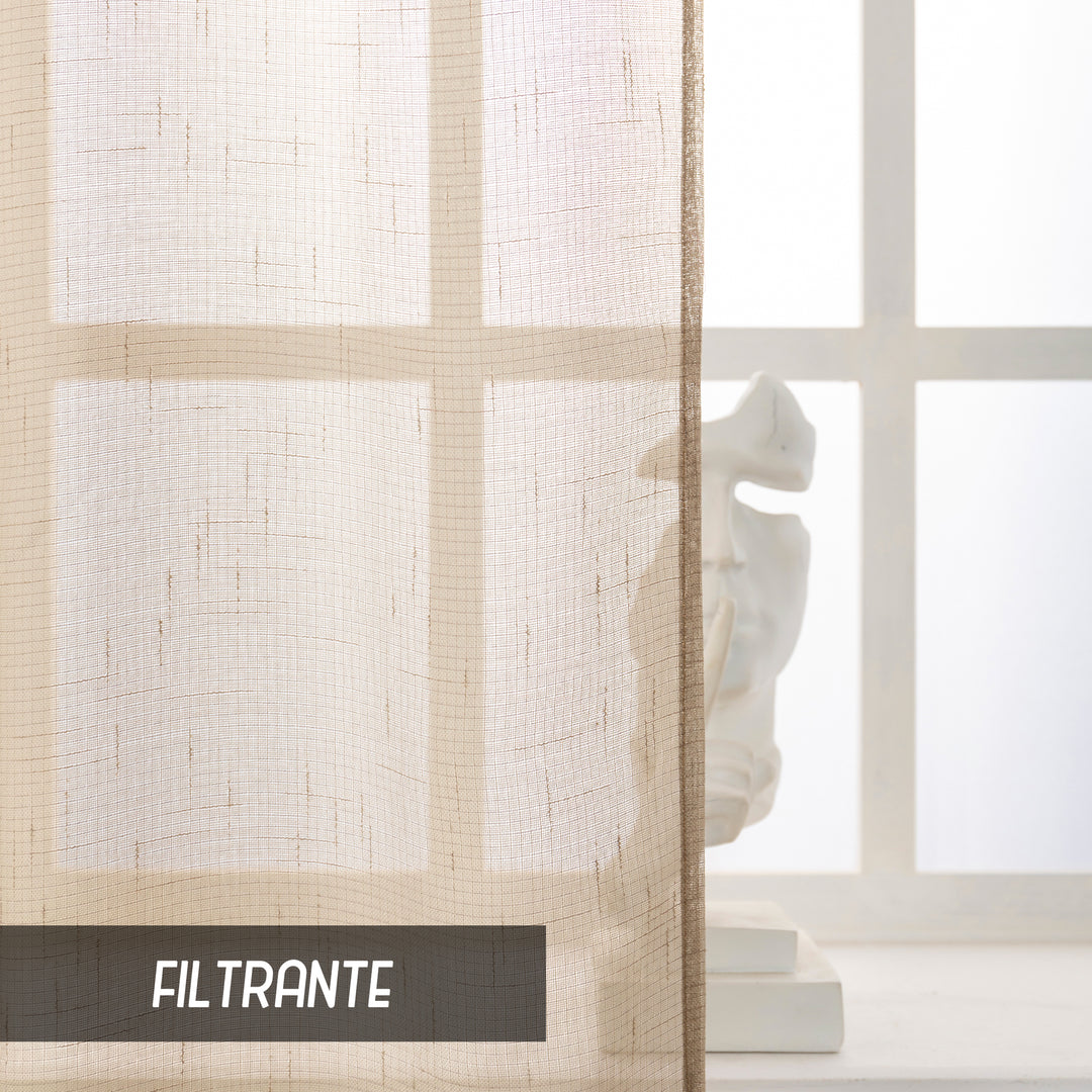 COPPIA TENDE HAITI FILTRANTI SIMIL LINO TRAMA A CROCI 2X70X240CM TORTORA