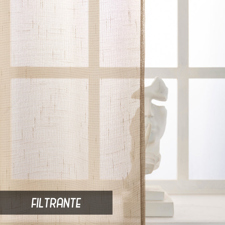 COPPIA TENDE HAITI FILTRANTI SIMIL LINO TRAMA A CROCI 2X70X240CM TORTORA
